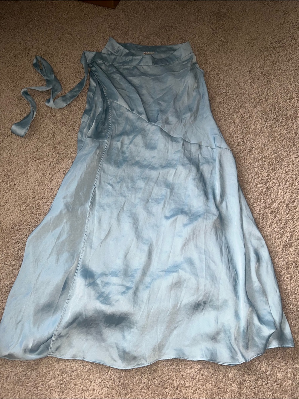 Light Blue A-Line Satin Wrap Skirt